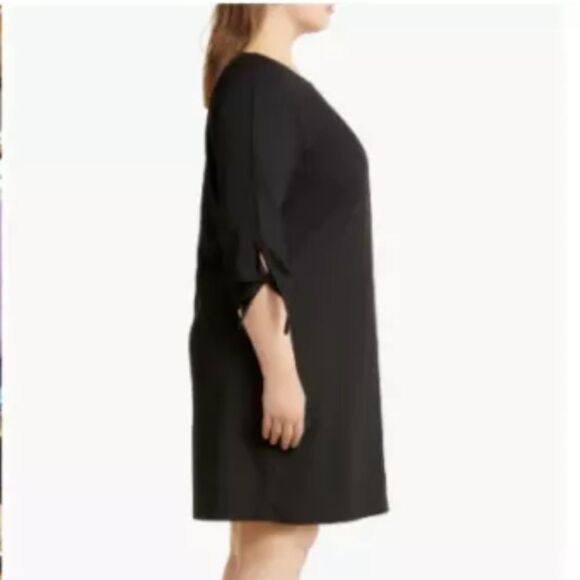 CECE Black 3/4 Sleeve Tie Cuffs Essential Classic Shift Knee Dress Size 4 - Picture 3 of 9